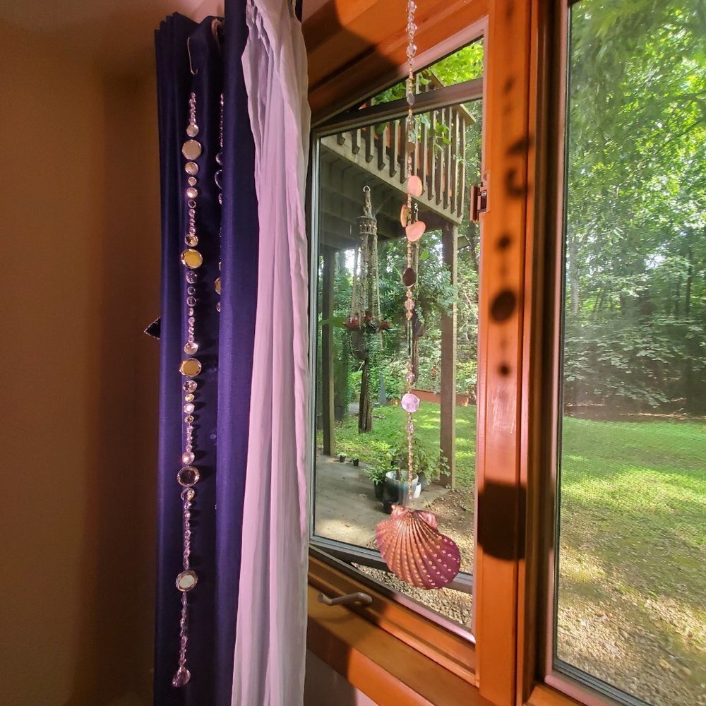 Suncatcher with Painted Seashell, Mirrors and Glass Seed Beads and Acrylic Beads - Picture 3 of 7